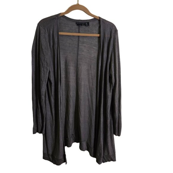 Tahari 100% Linen Olive Open Front Long Line Lightweight Cardigan Sweater Size L - Picture 1 of 3